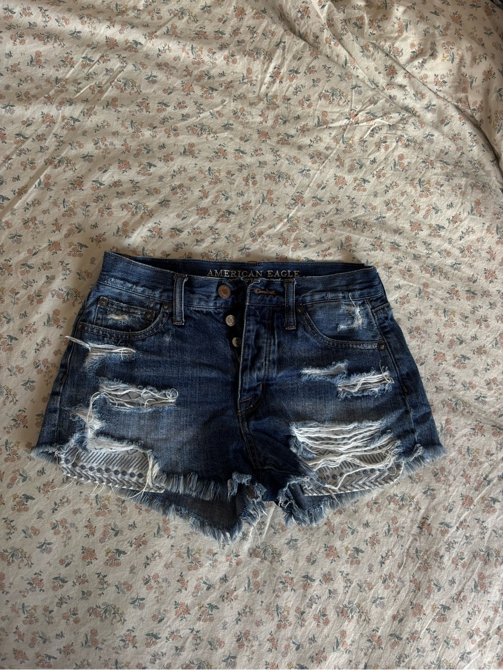 American Eagle Outfitters Distressed Dark Blue Denim Cutoff Shorts